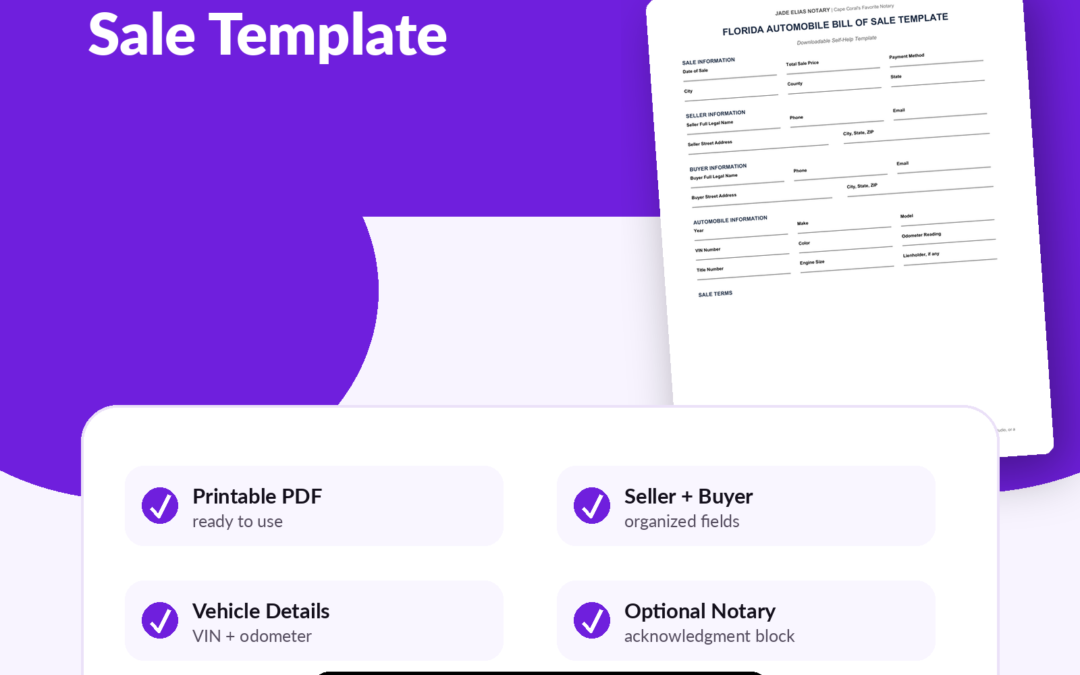 Florida Automobile Bill of Sale Template