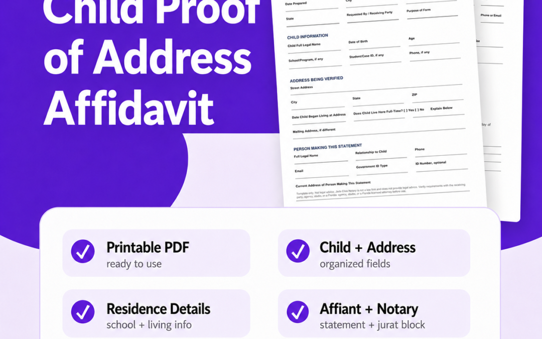 Child Proof of Address Affidavit